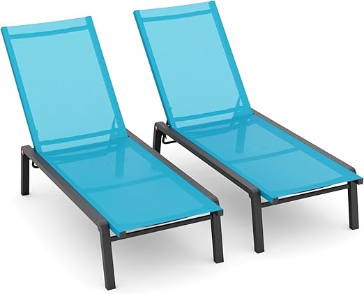 Foldable Outdoor Chaise Lounge Set of 2 with 4-Position Adjustable Backrest
