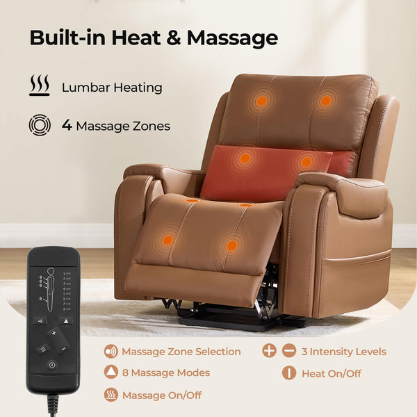 Power Lift Recliner Chair with Heat and Massage – Genuine Leather