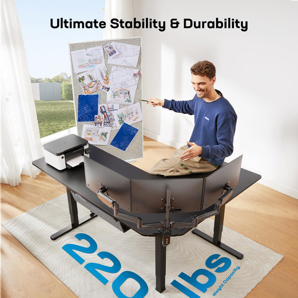 L-Shaped Electric Standing Desk with Built-In Power Outlets