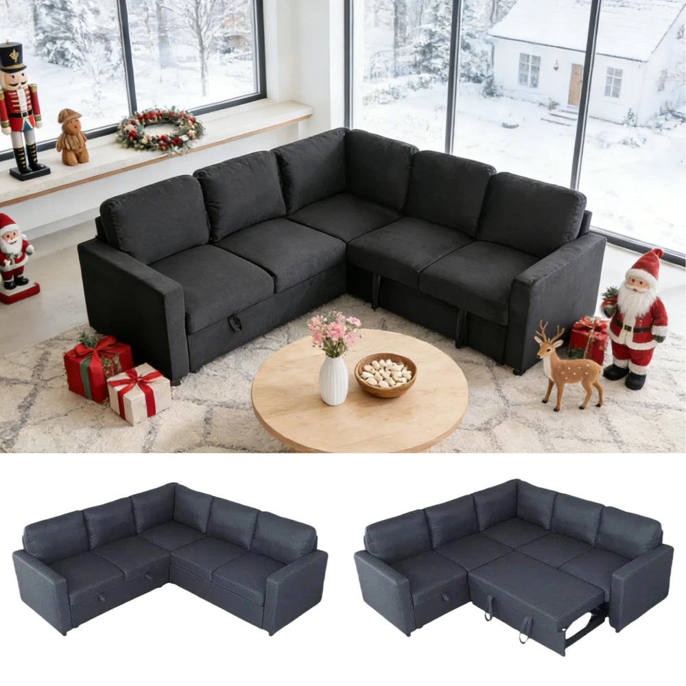 L-Shaped Sectional Sleeper Sofa with Pull-Out Bed & Storage