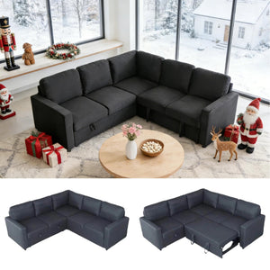 L-Shaped Sectional Sleeper Sofa with Pull-Out Bed & Storage