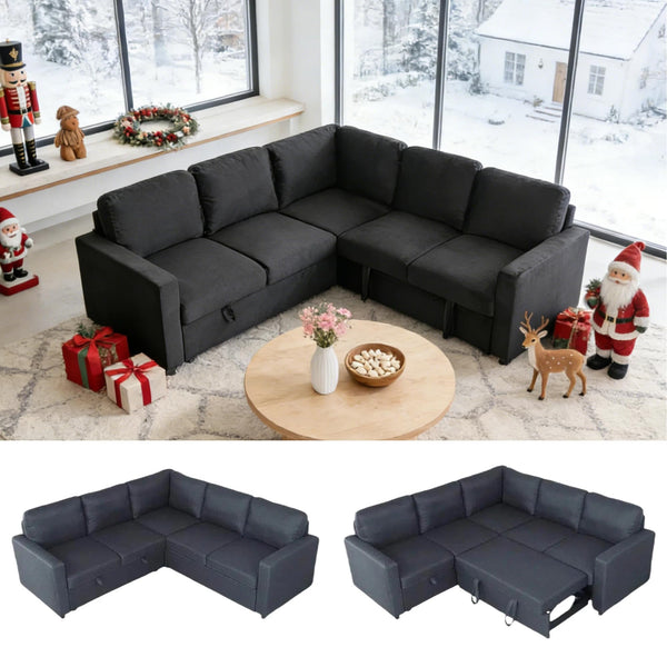 L-Shaped Sectional Sleeper Sofa with Pull-Out Bed & Storage