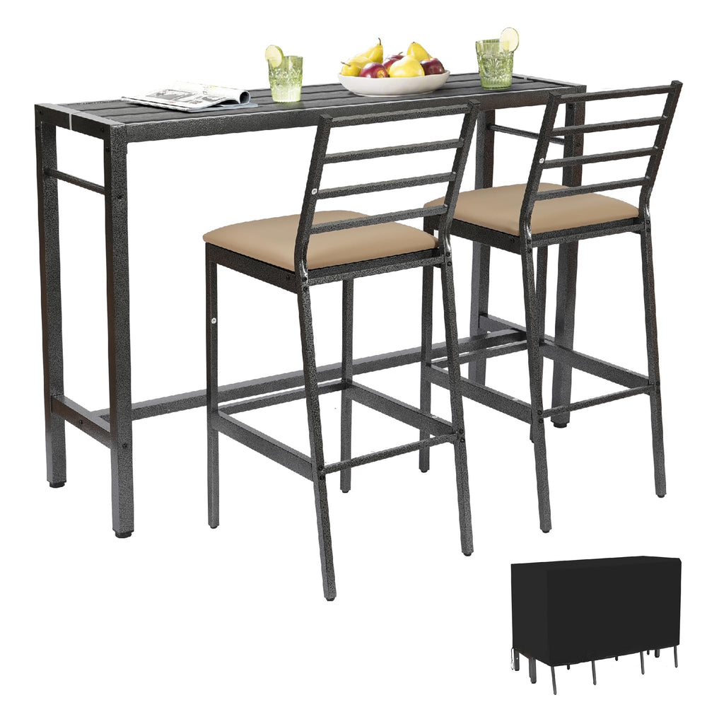 3-Piece Outdoor Patio Bar Set with Cover