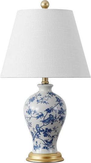 24" Ceramic Floral Urn Table Lamp with White Linen Shade