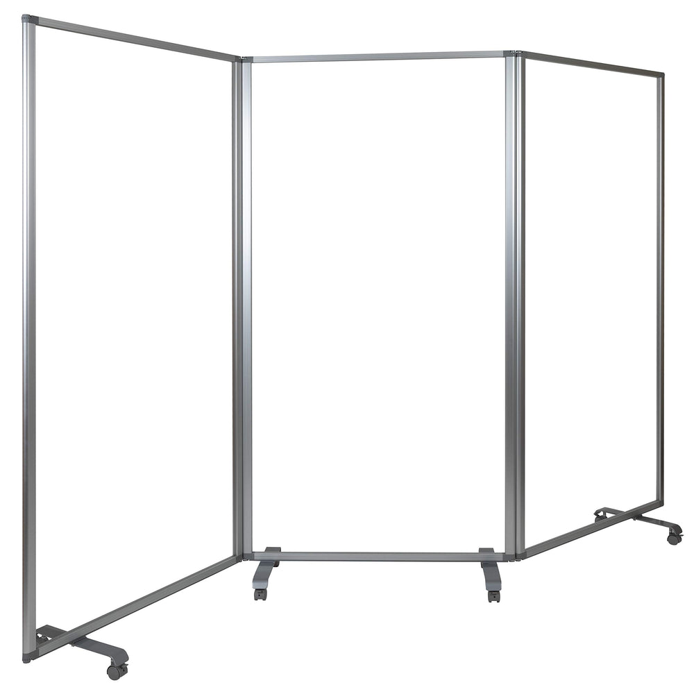 3-Panel Clear Acrylic Room Divider Partition with Locking Casters