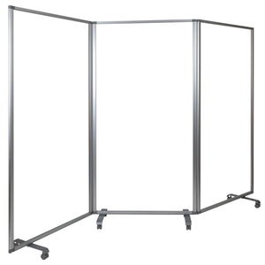 3-Panel Clear Acrylic Room Divider Partition with Locking Casters