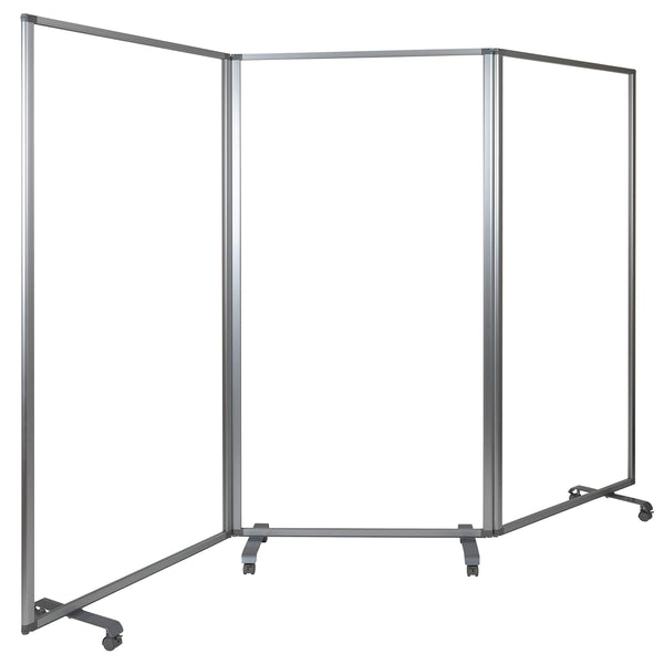 3-Panel Clear Acrylic Room Divider Partition with Locking Casters