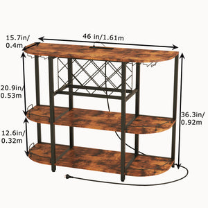 3-Tier Wine Cabinet Bar Cart with LED Light & Power Outlet