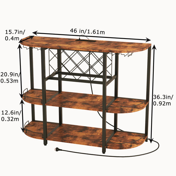 3-Tier Wine Cabinet Bar Cart with LED Light & Power Outlet