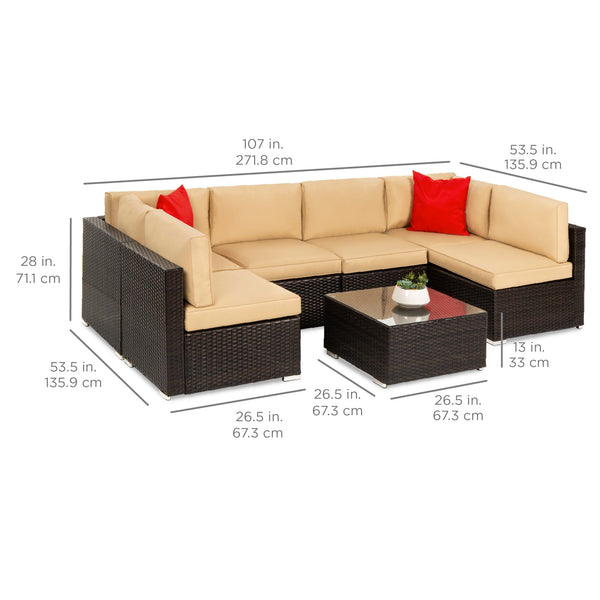7-Piece Modular Outdoor Wicker Sectional Patio Set