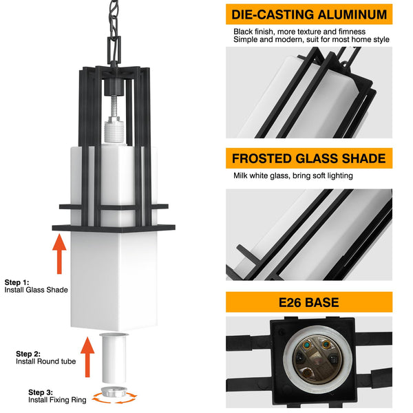 Modern Outdoor Pendant Light – Aluminum Hanging Lantern with Adjustable Chain