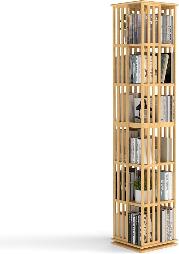 6-Tier Rotating Bamboo Bookshelf Tower