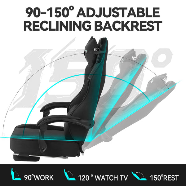 Ergonomic Gaming Chair with Pocket Spring Cushion, 350 lb Capacity, 150° Recline, Lumbar Support