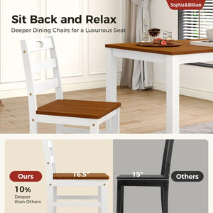 5-Piece Farmhouse Dining Table Set with 4 Chairs — Solid Wood, 45"L
