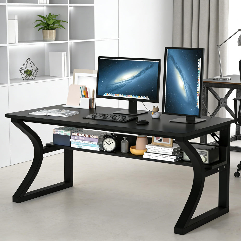 Computer Desk with Storage Shelf & C-Shaped Metal Frame