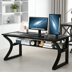 Computer Desk with Storage Shelf & C-Shaped Metal Frame