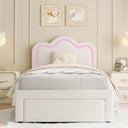 Twin Upholstered LED Bed Frame with Bear Headboard & Storage Drawer