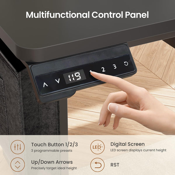 L-Shaped Electric Standing Desk with File Cabinet & Storage