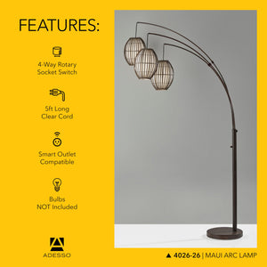 Arc Floor Lamp with 3 Movable Shades & Adjustable Height