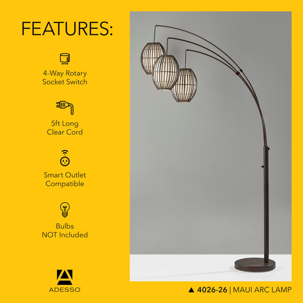 Arc Floor Lamp with 3 Movable Shades & Adjustable Height