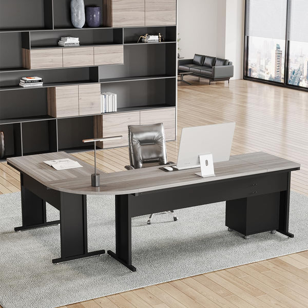 L-Shaped Executive Desk with File Cabinet & Drawers