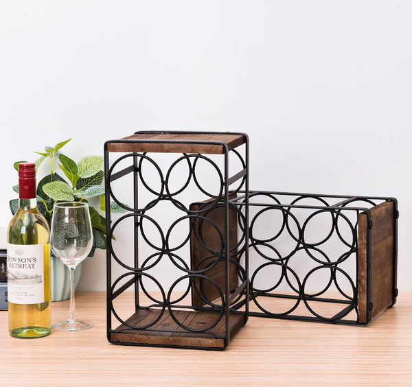 Countertop Wine Rack 6 Bottle Metal Wood