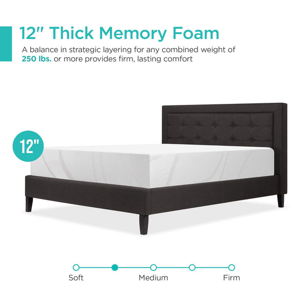 12-Inch Cooling Gel Memory Foam Mattress – Green Tea & Charcoal, Fiberglass Free, Queen