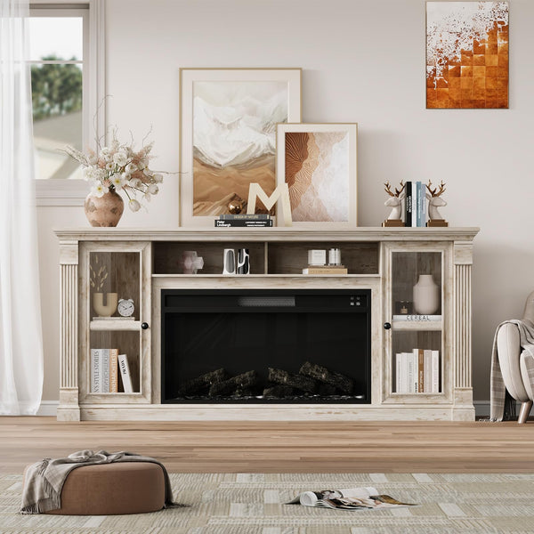 70" Farmhouse TV Stand with 36" Electric Fireplace
