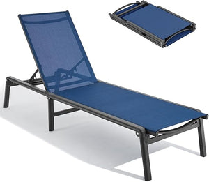 Folding Aluminum Outdoor Chaise Lounge Chair with 5-Position Adjustable Backrest