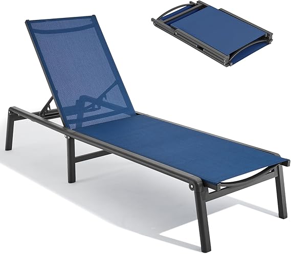 Folding Aluminum Outdoor Chaise Lounge Chair with 5-Position Adjustable Backrest