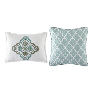 Teal Aqua Floral Quilted Coverlet Bedspread Set with Shams & Pillows