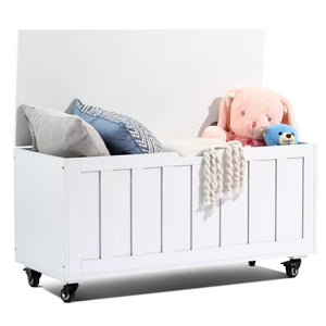Wooden Storage Bench with Wheels & Safety Hinges – 300 lbs Capacity