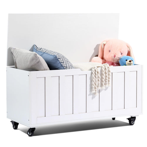 Wooden Storage Bench with Wheels & Safety Hinges – 300 lbs Capacity