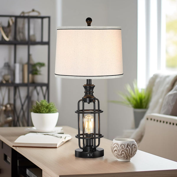 Farmhouse Table Lamp Set of 2 with USB Charging Ports & Rotary Switch