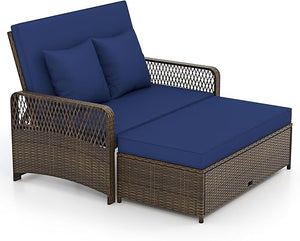 Patio Daybed with Storage Ottoman & Adjustable Backrest
