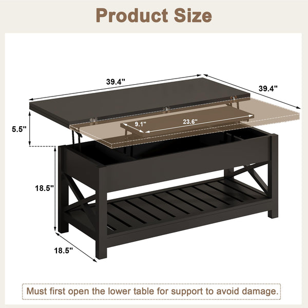 Lift Top Coffee Table with Storage | Convertible to Dining Table | Modern Black