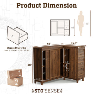 L-Shaped Bar Cabinet with Charging Station