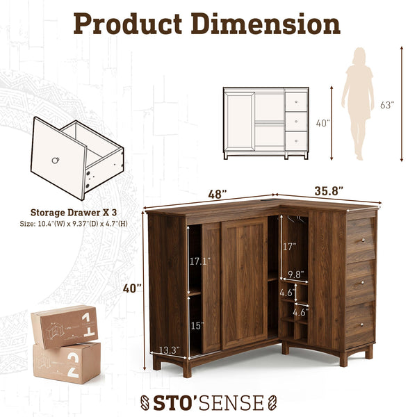 L-Shaped Bar Cabinet with Charging Station