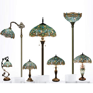 Tiffany Dragonfly Stained Glass Table Lamp – Sea Blue, 16x24 Inch