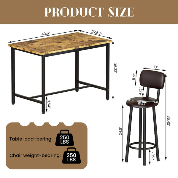 7-Piece Counter Height Bar Table Set with Upholstered Stools