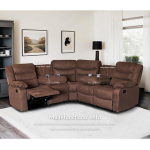 5-Seat L-Shaped Manual Reclining Sectional Sofa with Cup Holders