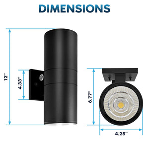 12 Inch Dimmable LED Outdoor Wall Sconce - Up Down Light 3CCT IP65 ETL (2 Pack)