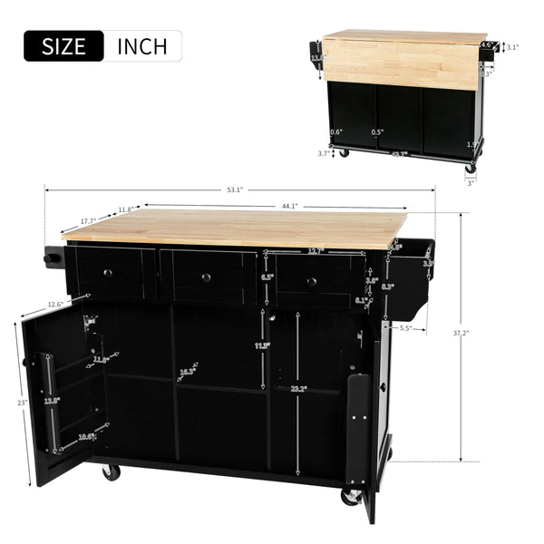 Rolling Kitchen Island with Storage & 3 Drawers