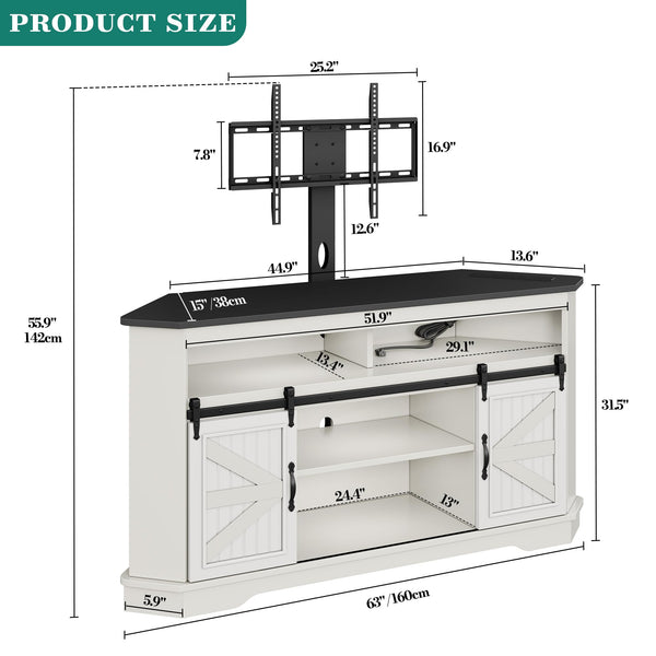 Corner TV Stand with Power Outlet & Storage for 70 Inch TV