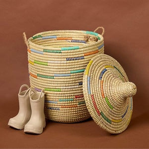 Handwoven Round Storage Basket with Lid