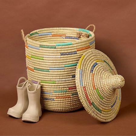 Handwoven Round Storage Basket with Lid