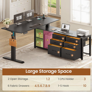 L Shaped Electric Standing Desk with Drawers