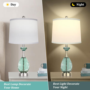 Coastal Glass Table Lamps Set of 2 – Dimmable Touch Control with USB Ports