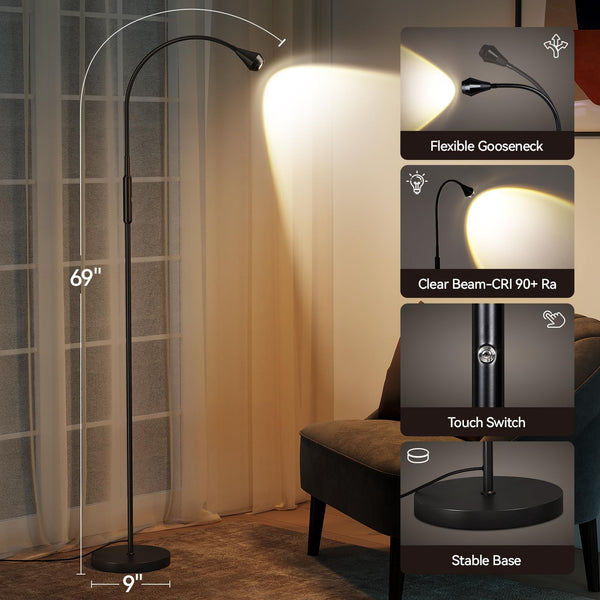 Adjustable LED Beam Floor Lamp with Gooseneck