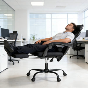 Mesh Office Chair with Footrest & Reclining High Back